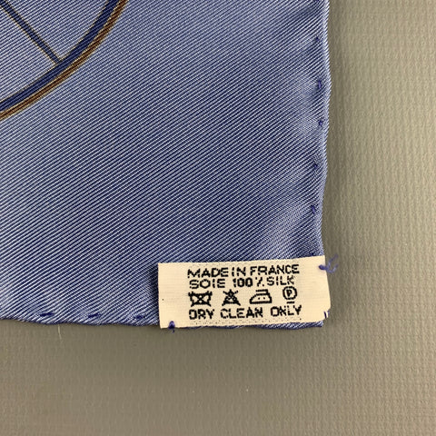 HERMES Springs  Blue Light Blue Equestrian Silk Twill Pocket Square