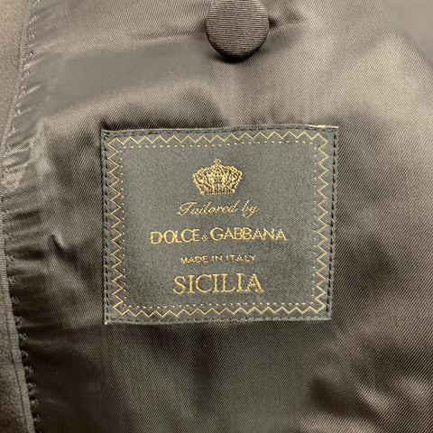 DOLCE &amp; GABBANA Talla 42 Abrigo deportivo regular con cuello chal de seda y poliéster con lentejuelas plateadas y negras