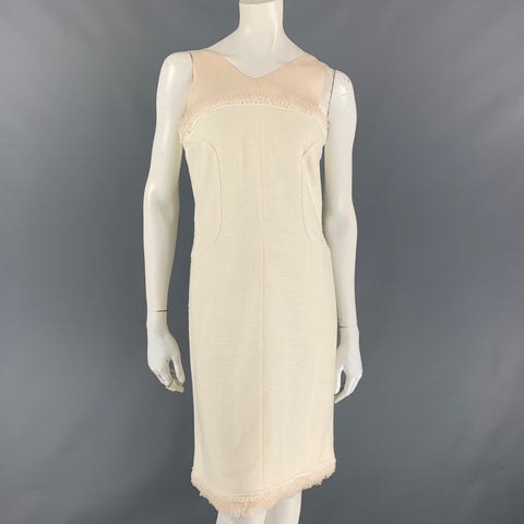 CHANEL 2004 Conjunto de vestido sin mangas de acetato de algodón con borde crudo color crema talla 8