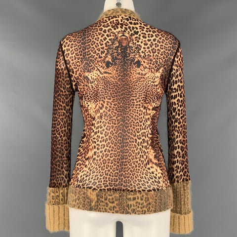JEAN PAUL GAULTIER Size M Brown Beige Animal Print V-Neck Cardigan