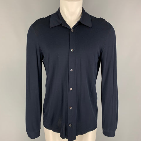 GIORGIO ARMANI Size 34 Navy Viscose Button Down Long Sleeve Shirt