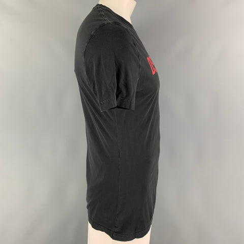 DSQUARED2 Size XXL Black Red Logo Cotton Crew-Neck T-shirt