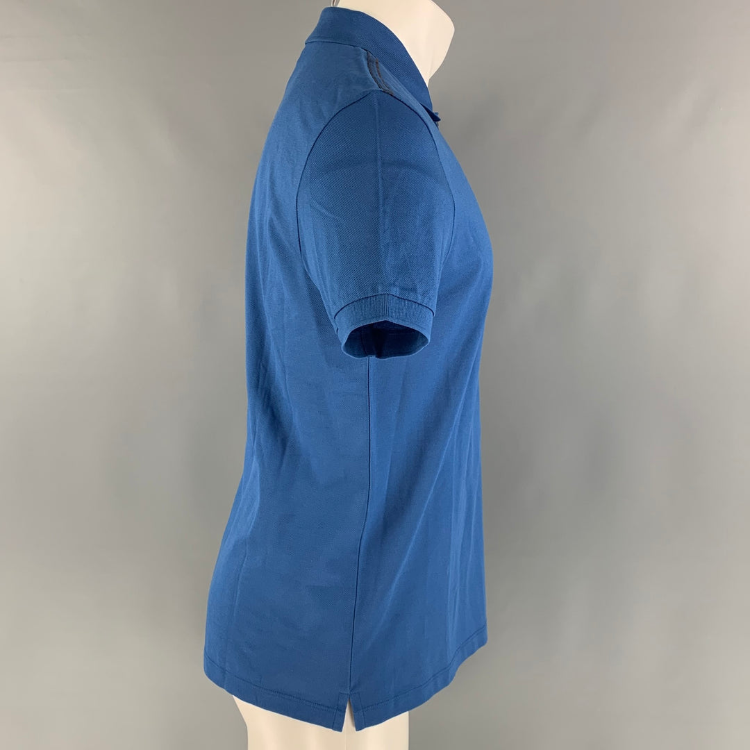 LANVIN Size M Blue Solid Cotton Buttoned Polo