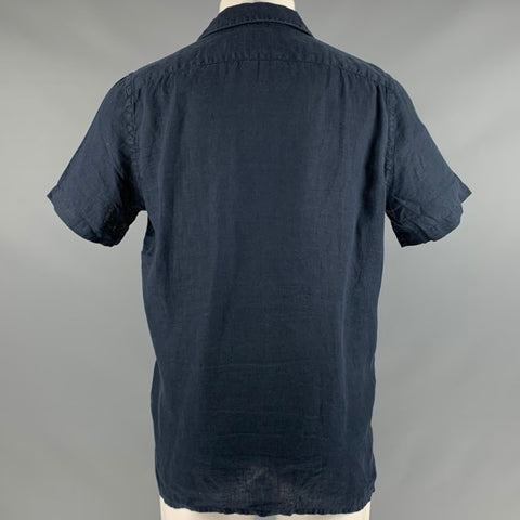 PAUL SMITH Size M Navy Linen Short Sleeve Shirt