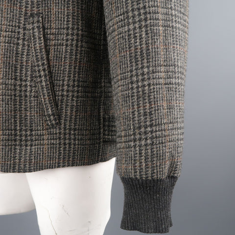 MARC JACOBS 42 Grey & Black Plaid Wool Bomber Jacket