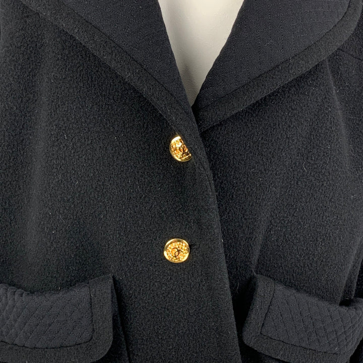 Vintage CHANEL Size 8 Black Wool Polyamide Mixed Patterns Oversized Jacket