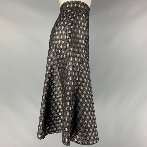 PRADA Taille 2 Jupe trapèze en mélange d'acrylique noir argenté à pois