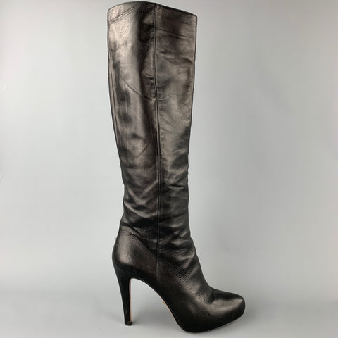 PRADA Talla 10 Botas altas hasta la rodilla de cuero negro