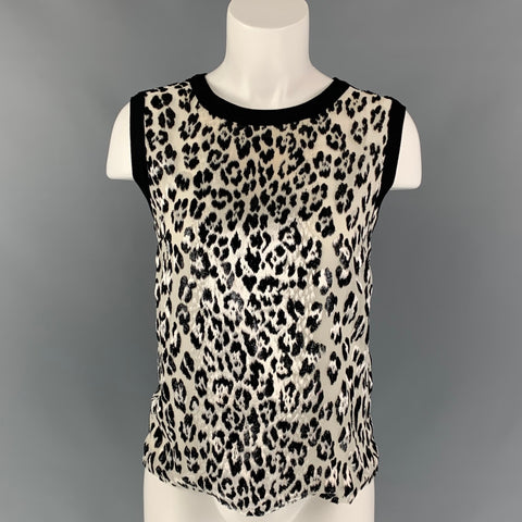 GIAMBATTISTA VALLI Size M Black & White Silk Animal Print Dress Top