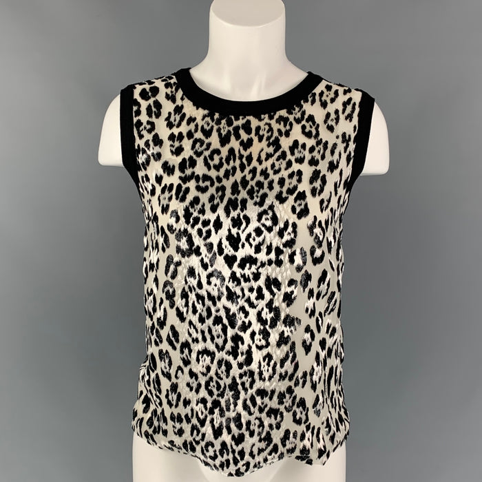 GIAMBATTISTA VALLI Size M Black & White Silk Animal Print Dress Top