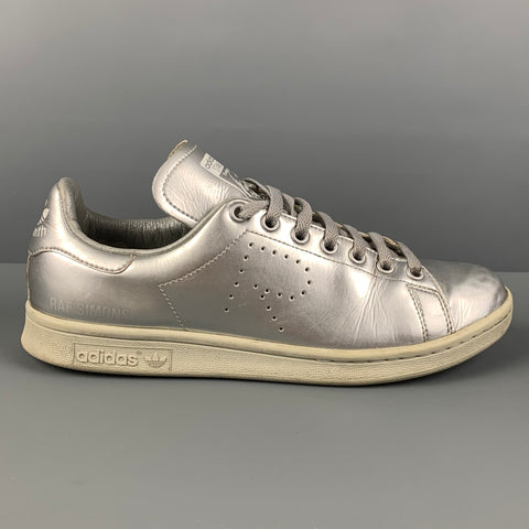 ADIDAS x RAF SIMONS Size 8.5 Silver Metallic Leather Low Top Sneakers