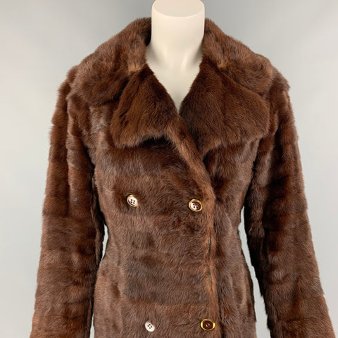 VINTAGE Taille M Manteau à double boutonnage en fourrure de vison marron