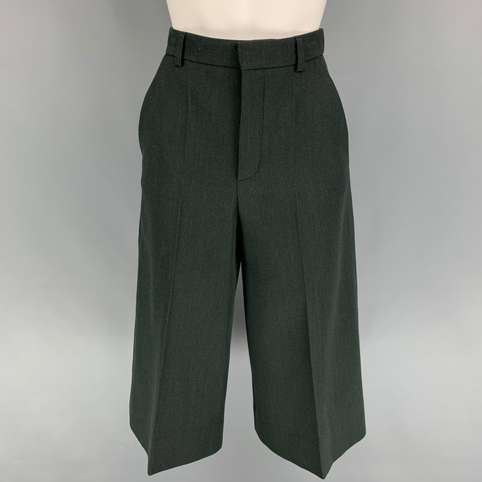 SAINT LAURENT Size 2 Dark Green Virgin Wool Culotte Dress Pants