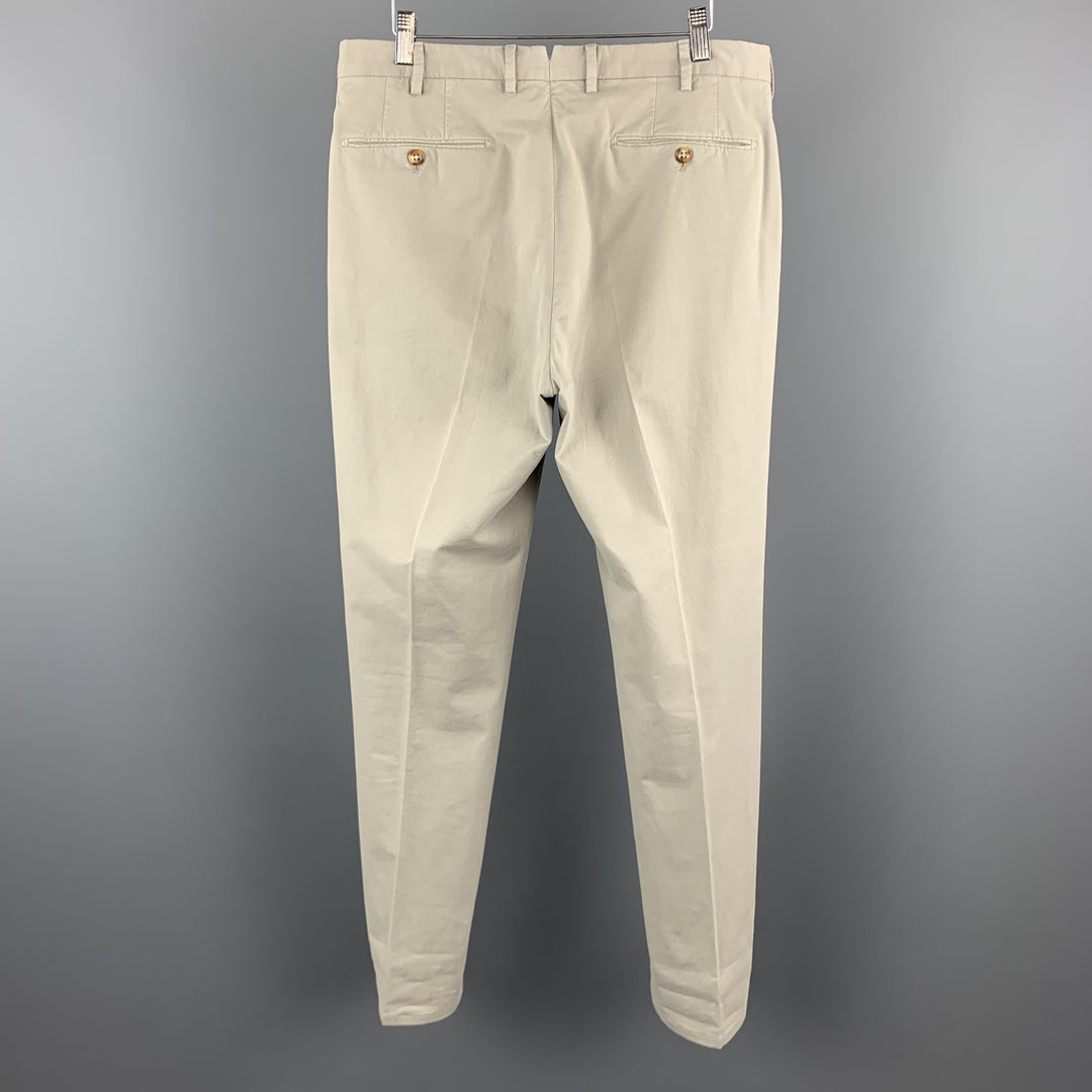 INCOTEX Size 34 x 35 Ivory Cotton Zip Fly Casual Pants