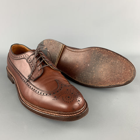 ALDEN Talla 10.5 Zapatos brogue con cordones y alas de cuero marrón