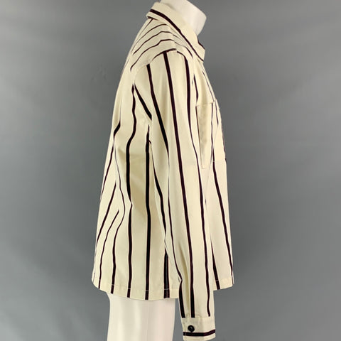 STUSSY Chest Size M White and Charcoal Stripe Polyester &  Cotton Zip Jacket