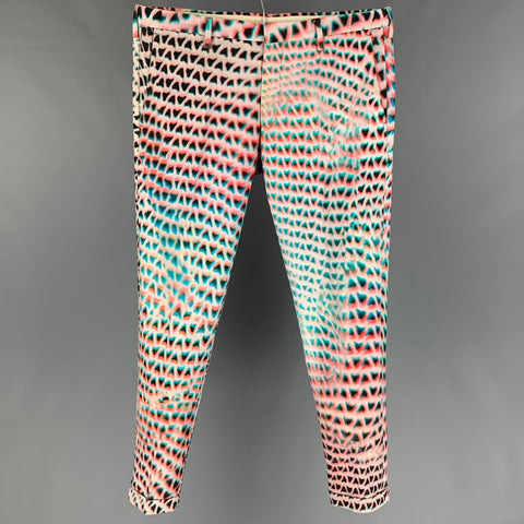 PAUL SMITH Taille 32 Pantalon habillé en coton imprimé rose et aqua avec braguette zippée