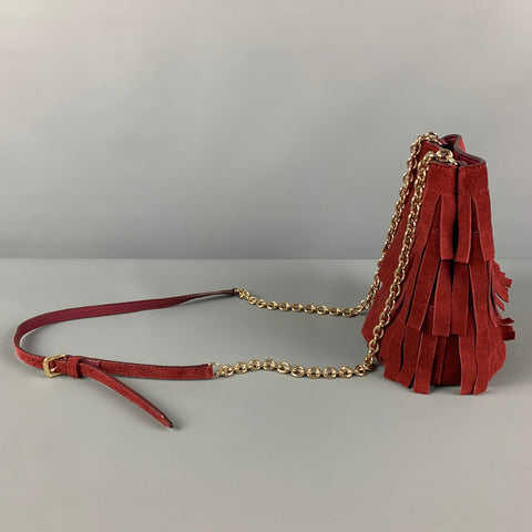BURBERRY Burgundy Fringe Suede Cross Body Handbag