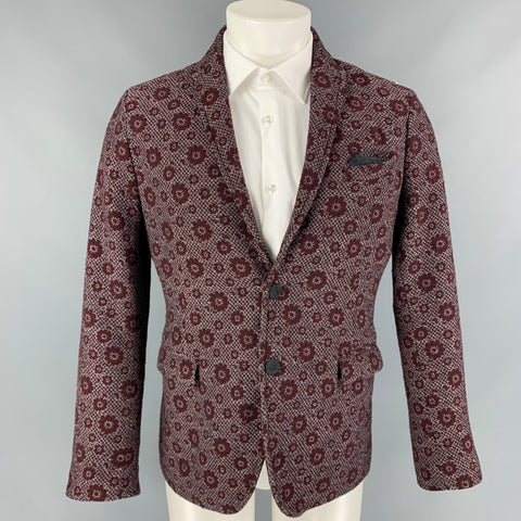 VOON Abrigo deportivo de mezcla de lana floral en color burdeos y blanco con un solo botonadura
