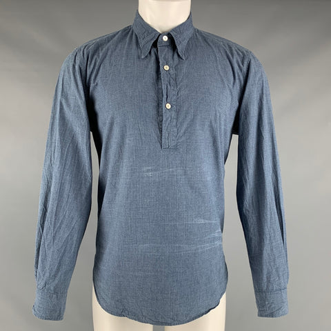 ARPENTEUR Size M Blue Grey Checkered Cotton Pull On Long Sleeve Shirt
