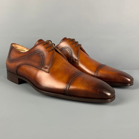 MAGNANNI Size 12 Brown Leather Cap Toe Lace Up Shoes