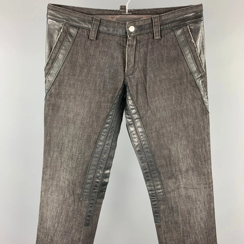 DSQUARED2 Size 32 Black Cotton & Leather Burner Jeans DSQUARED2