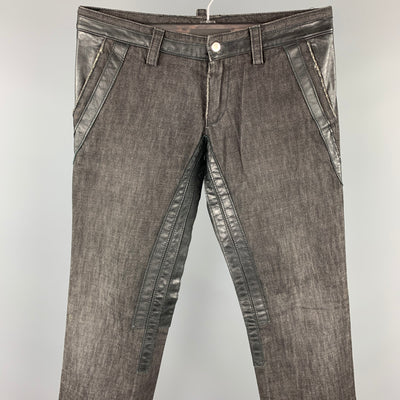 DSQUARED2 Size 32 Black Cotton & Leather Burner Jeans
