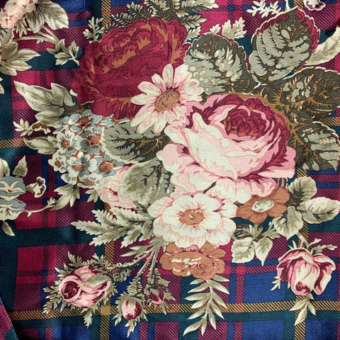 RALPH LAUREN Burgundy Multi Color Plaid Floral Scarf