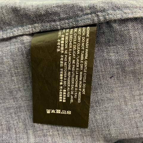 THEORY Size L Blue Linen Button Down Short Sleeve Shirt