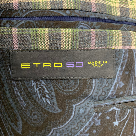 ETRO Size 40 Green Purple White Navy Plaid Wool Sport Coat