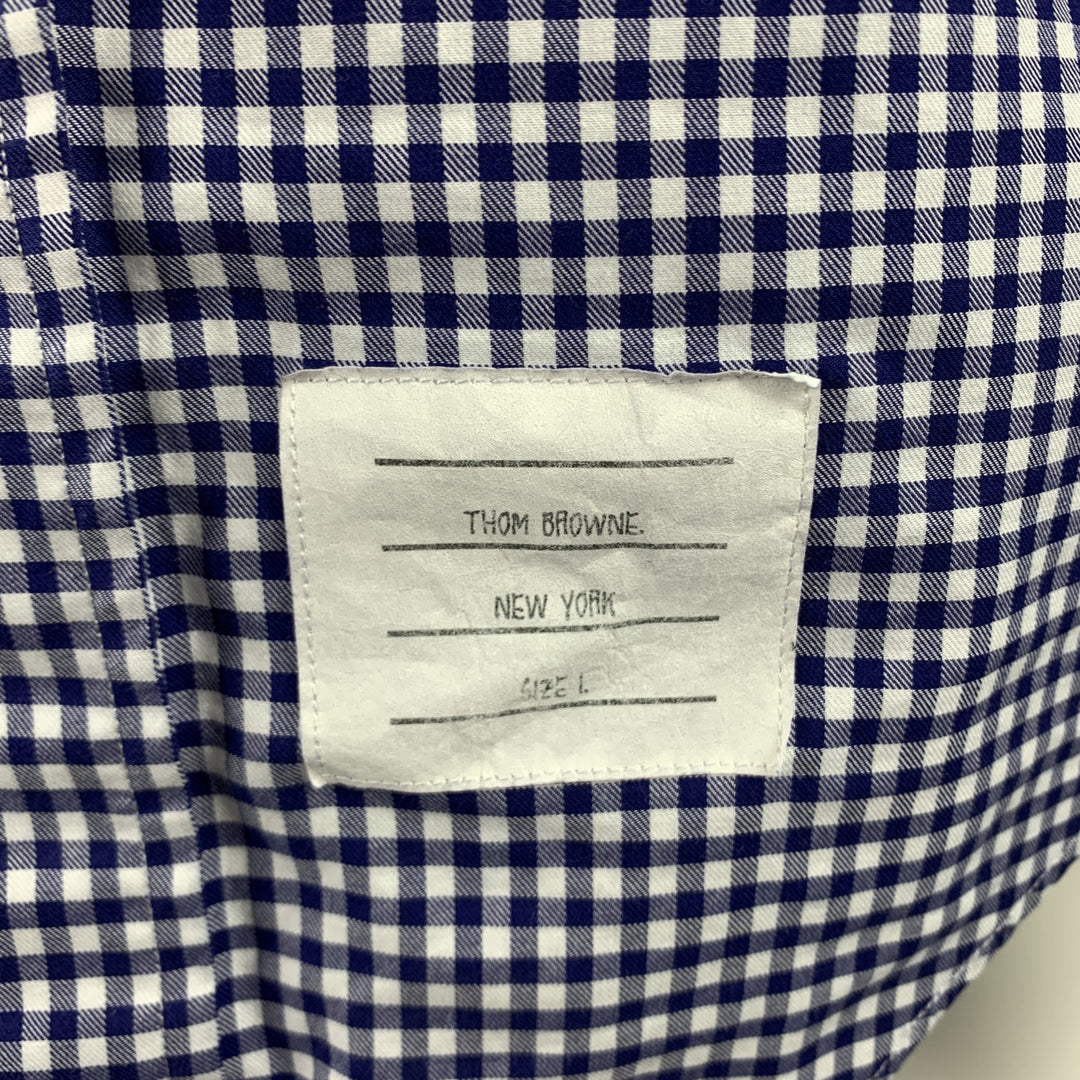 THOM BROWNE Size S / 1 White & Blue Gingham Cotton Long Sleeve Shirt