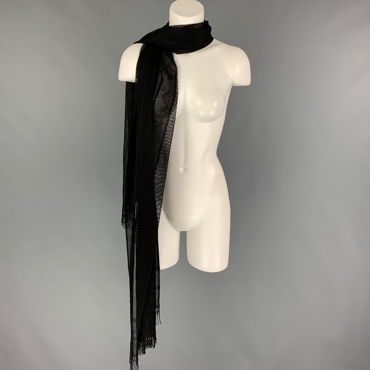 VINTAGE Black Woven Fringe Scarf