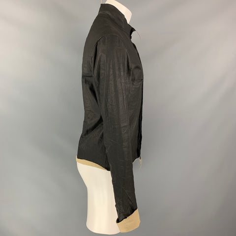 M.A+ Size M Slate Coated Canvas Hidden Buttons Long Sleeve Shirt