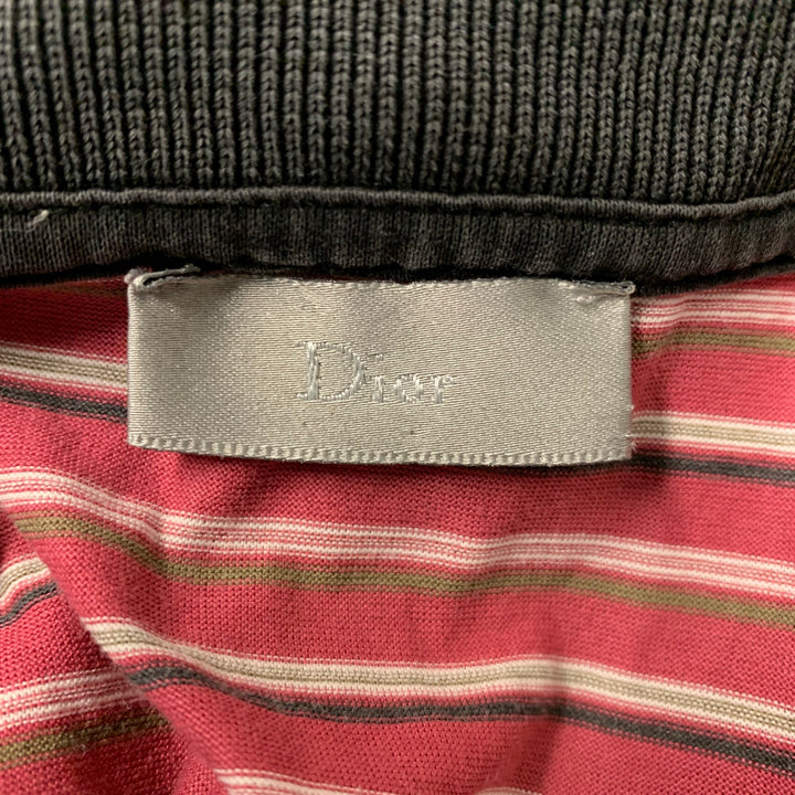 Size M DIOR HOMME Red Black Stripe Cotton Buttoned Polo