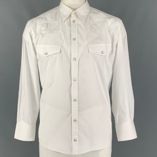 D&amp;G by DOLCE &amp; GABBANA Taille XL Chemise à manches longues en coton uni blanc avec boutons-pression