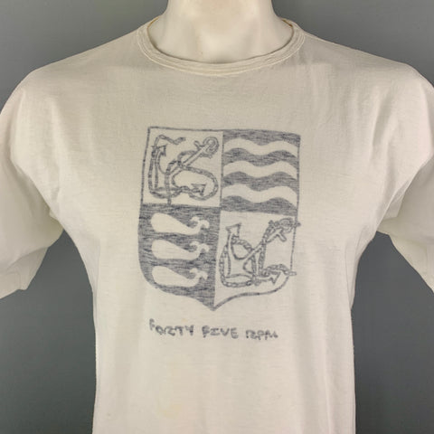 45rpm Size M White Anchor Crest Vintage Effect Cotton Crew-Neck T-shirt