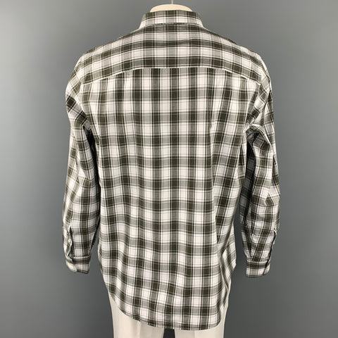 MICHAEL KORS Size XL Olive & White Plaid Cotton Button Up Long Sleeve Shirt