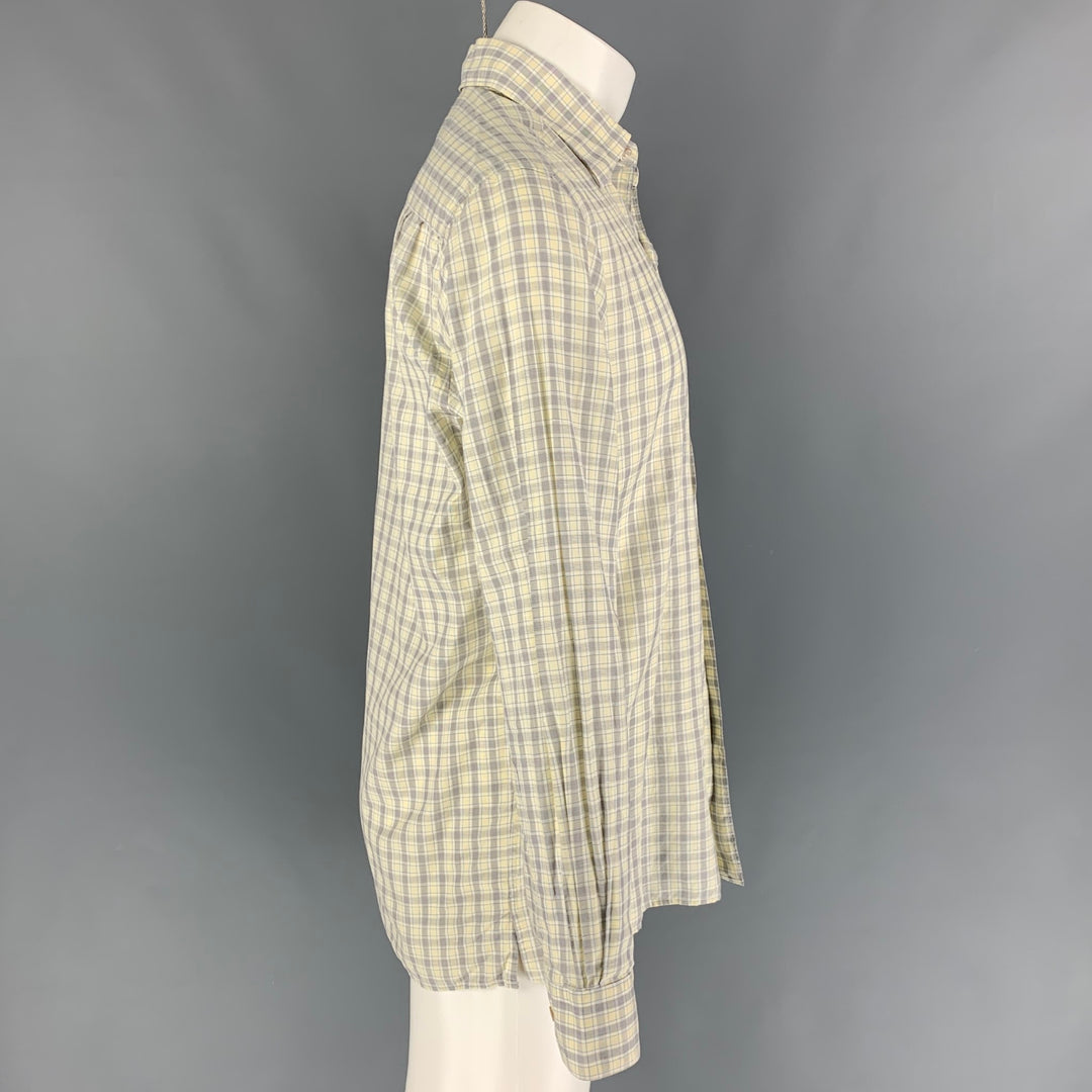 ERMENEGILDO ZEGNA Taille M Chemise à manches longues en coton et lin à carreaux jaune bleu