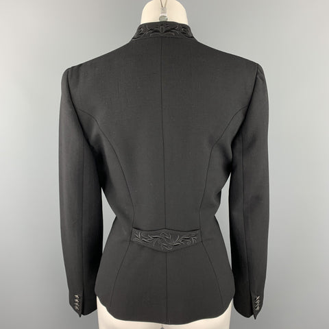 RALPH LAUREN Blue Label Size 12 Black Embroidered Wool Blend Western Blazer
