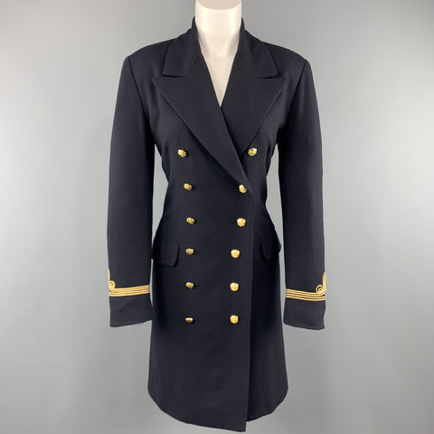 RALPH LAUREN Size 6 Navy Wool Double Breasted Gold Button Nautical Coat