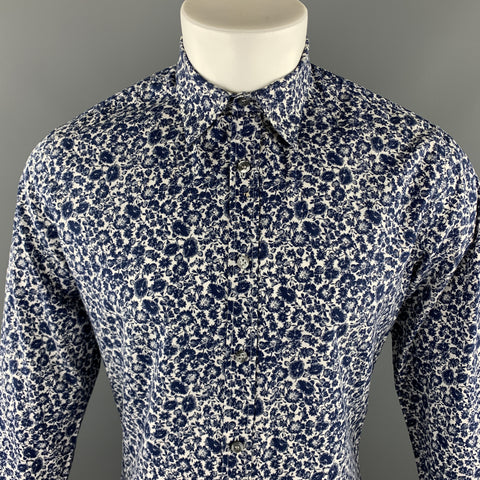 PAUL SMITH Camisa de manga larga con botones de algodón floral azul marino y blanco talla S