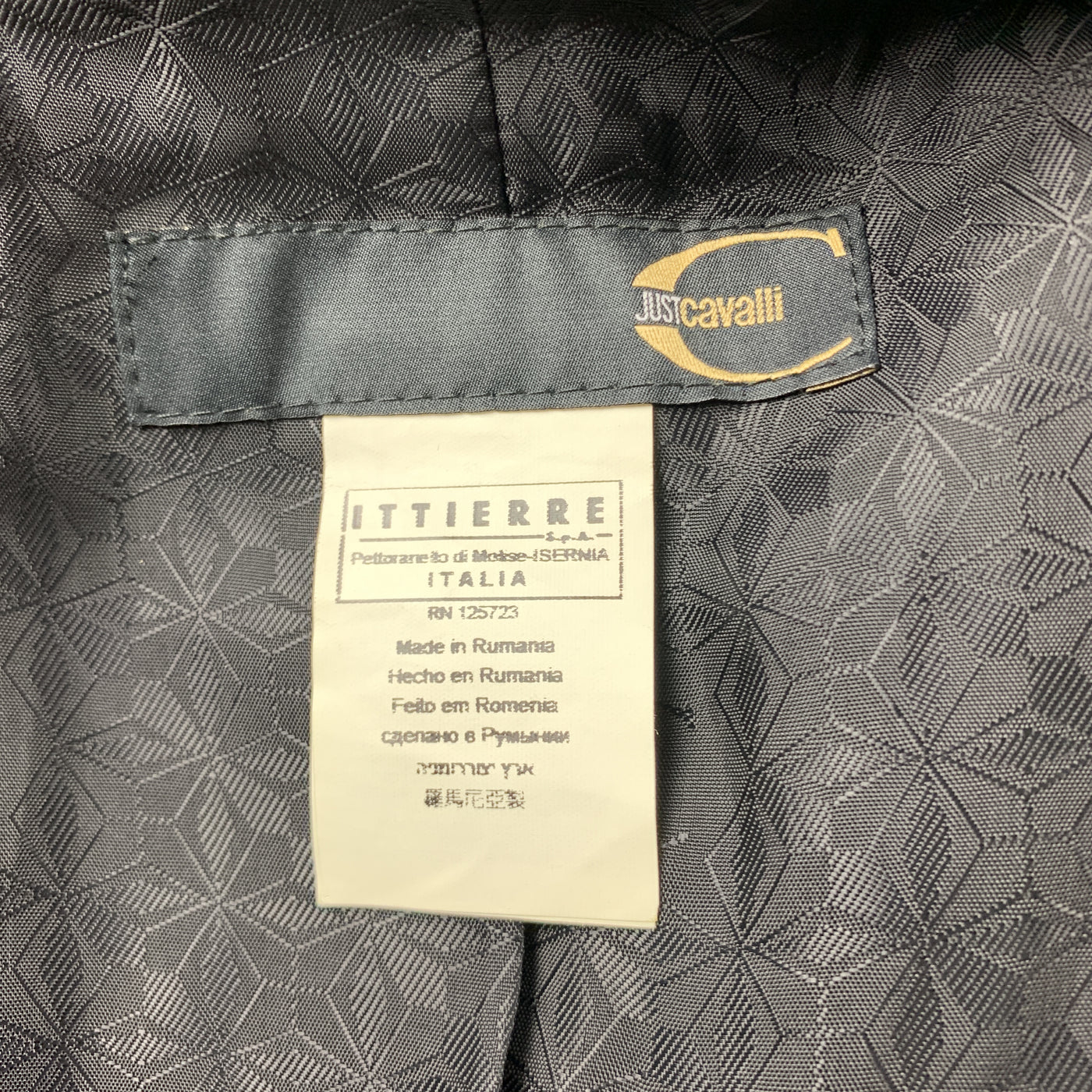 JUST CAVALLI Size XXL Black Solid Leather Peak Lapel Jacket