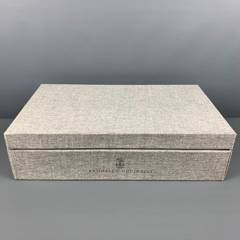 BRUNELLO CUCINELLI Grey Heather Cashmere Tie & Pocket Square Case