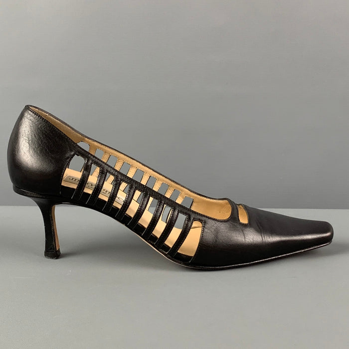 JIMMY CHOO Size 7 Black Leather Cut Out Pumps
