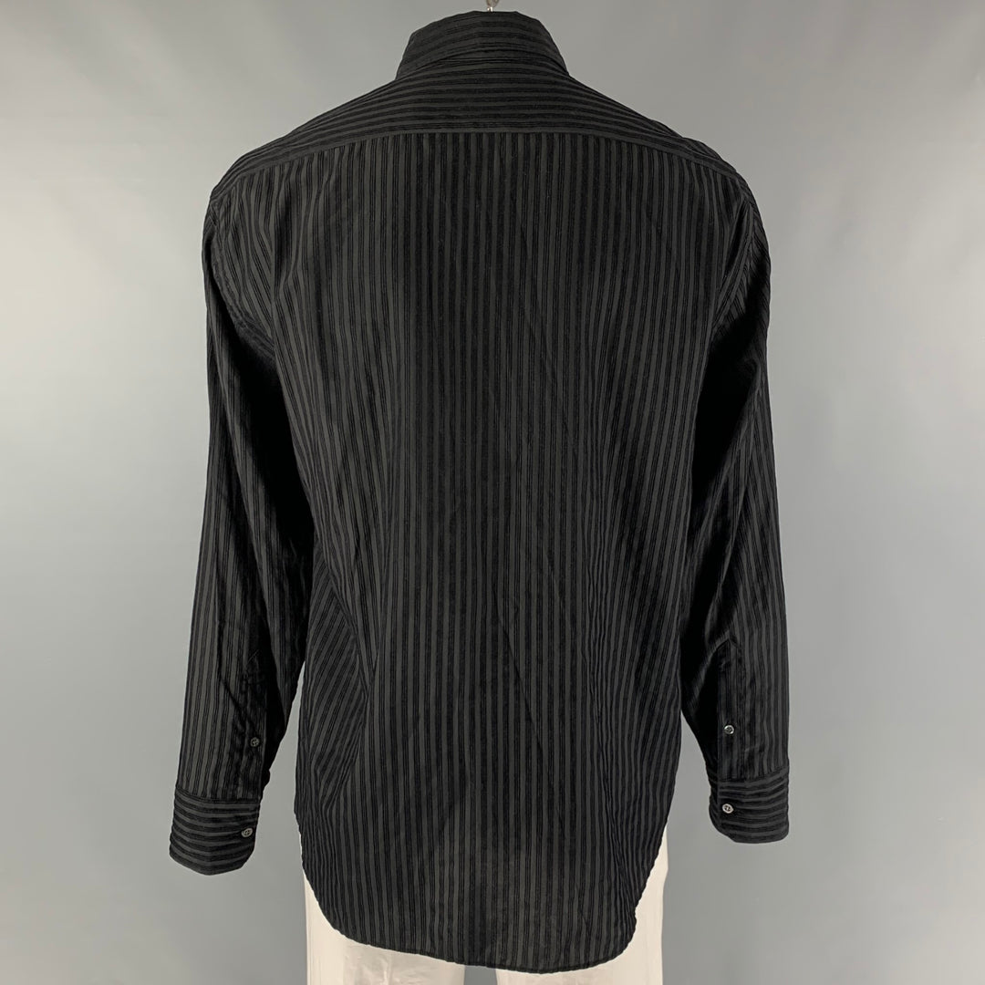 ARMANI COLLEZIONI Size XXL Black Stripe Silk Blend Button Up Long Sleeve Shirt