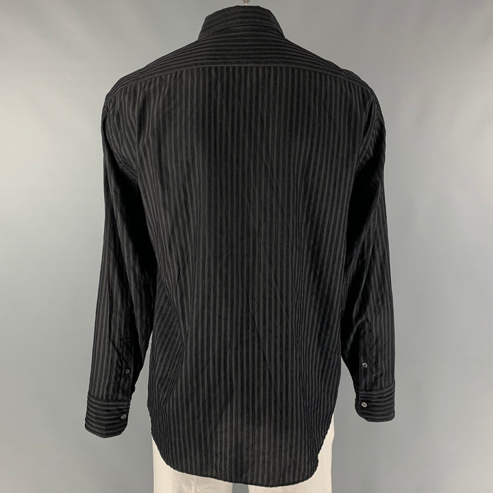 ARMANI COLLEZIONI Size XXL Black Stripe Silk Blend Button Up Long Sleeve Shirt