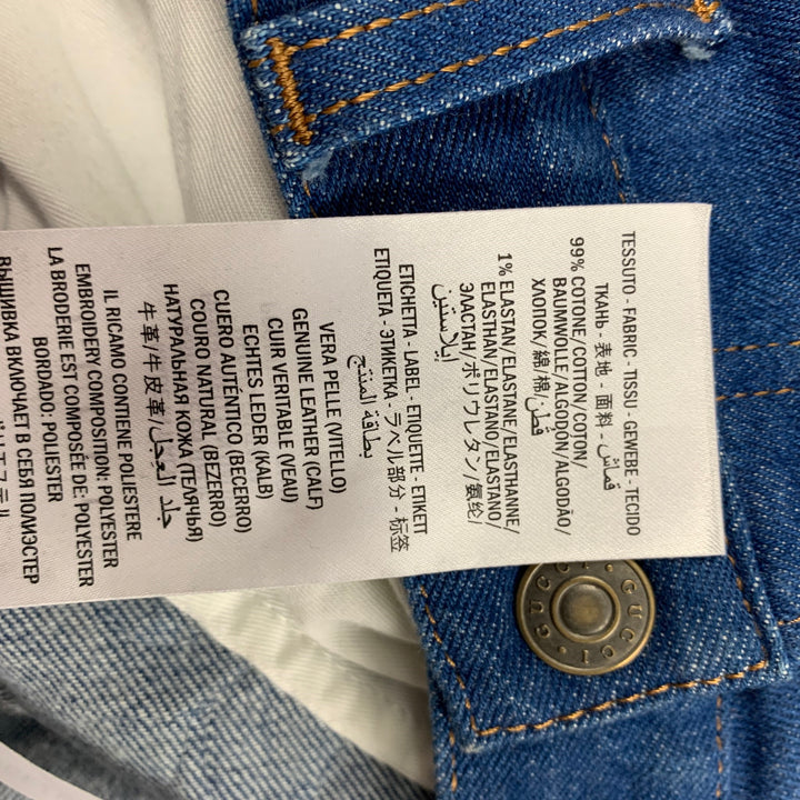 GUCCI Size 34 Blue Multi-Color Embroidery Denim Straight Jeans
