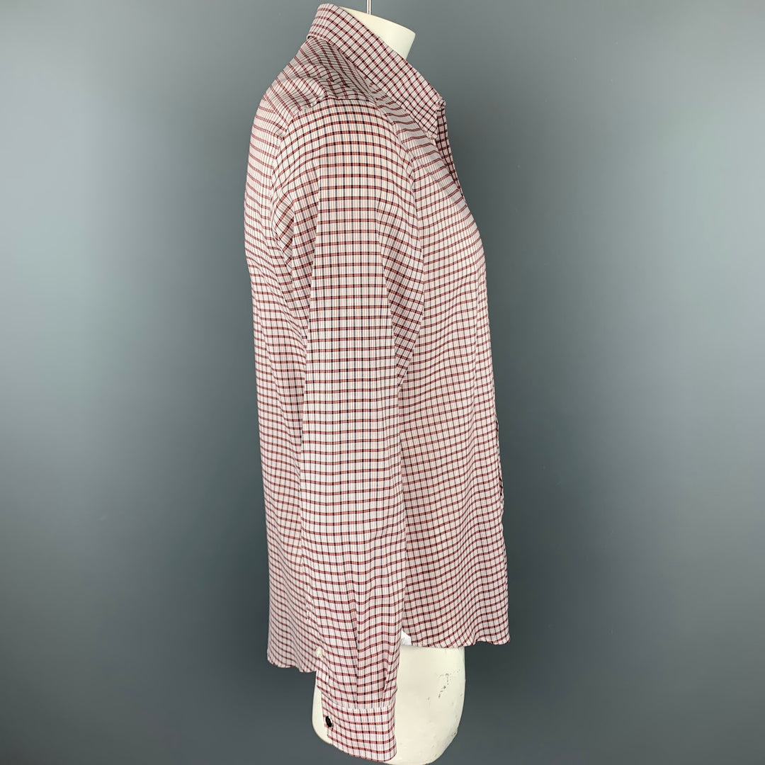 LOUIS VUITTON Taille XL Chemise à manches longues boutonnée en coton à carreaux rose et brique