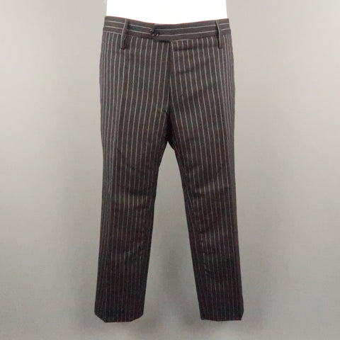 GUCCI Chest Size 42 Black & White Pinstripe Wool Notch Lapel 34 27 Suit