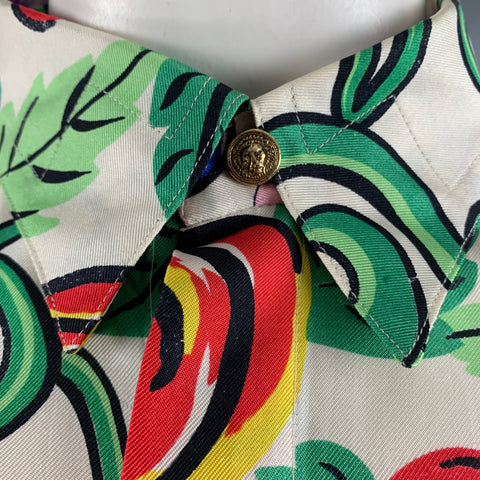 VERSUS par GIANNI VERSACE Taille M Chemise à manches longues en soie florale multicolore blanche